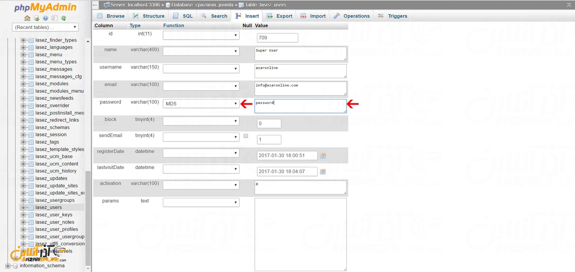 آموزش تغییر رمز جوملا از دیتابیس با phpMyAdmin- مرحله ششم